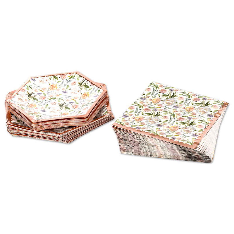 Ensemble de fêtes de noël jetable en papier floral 98 pièces