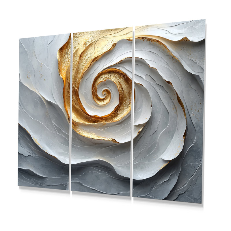 Ensemble de salon art mural blanc et or Dance of Joy I - Abstract Spirals, Métal métal, H 28 po x l 36 po x P 1 po