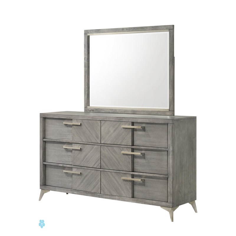 Commode 6 tiroirs en placage assorti gris