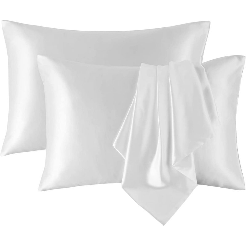 Silk Pillowcases for Hair and Skin Health Soft Smooth Breathable Pillow Cover (Set of 2), Queen, Black