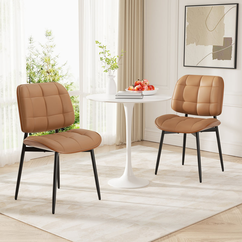 PU Leather Upholstered Dining Chairs With Stitched Detailing And Soft Padding - Perfect Side Chairs For Dining Rooms, Kitchens, And Living Rooms.