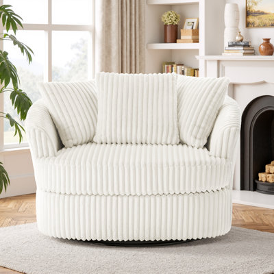 Fauteuil demi-tonneau surdimensionné ultra moelleux en fausse fourrure de lapin avec trois coussins