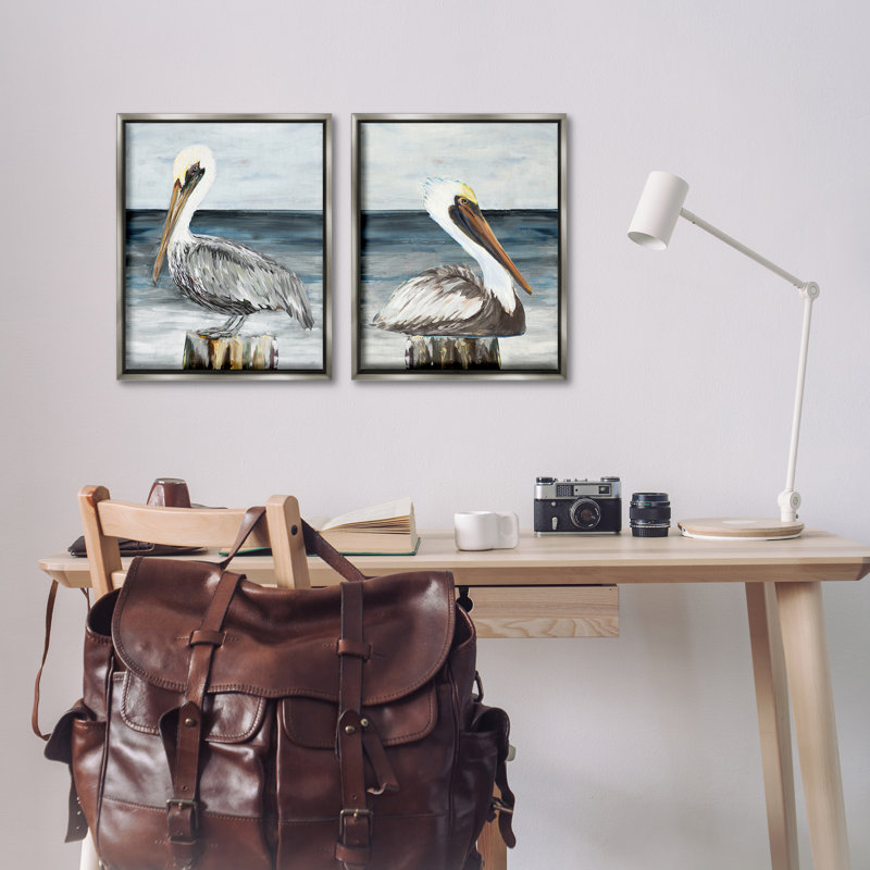 «Beachfront Pelican Log», ensemble de 2 toiles flottantes encadrées par Julie DeRice, H 21 po x l 17 po