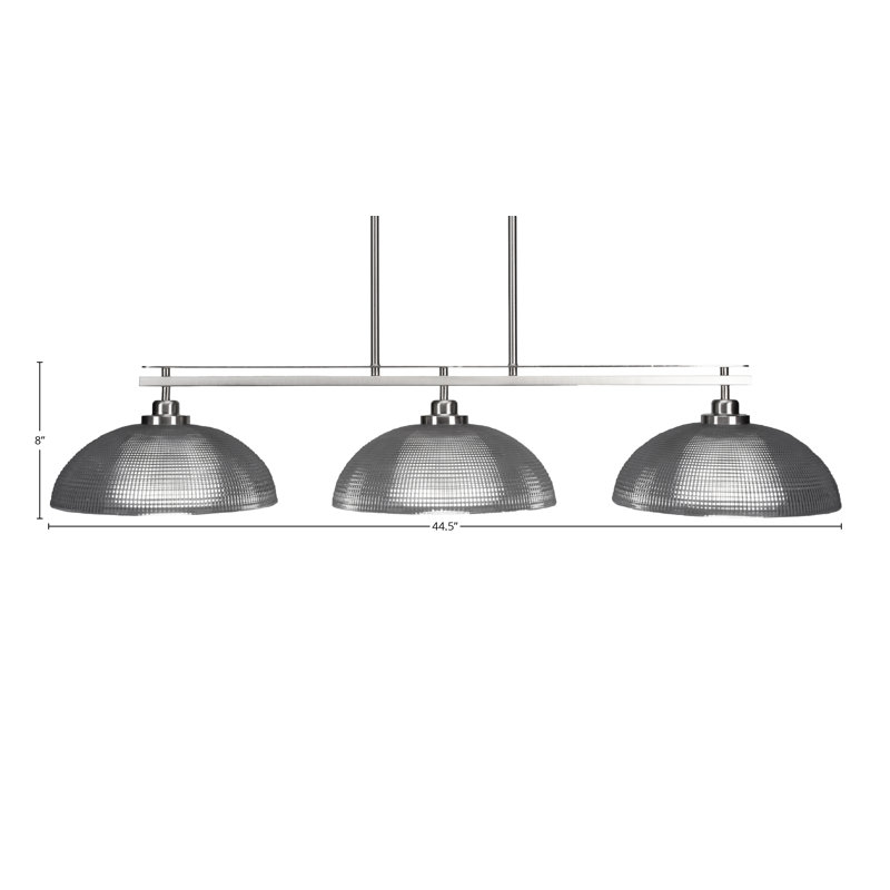 Agnon 3 Light Island Light Shown With 13" Clear Ribbed Glass, Noir, Nickel brossé