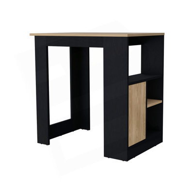 Îlot de cuisine Arial en mélamine avec porte et rangement ouvert, chêne noir / naturel
