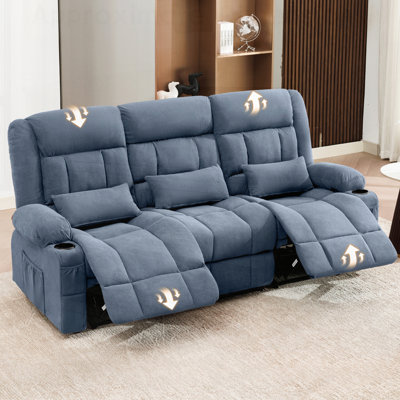 Manual Reclining Sofa, 3-Seat Recliner Couch with Side Pockets and Cup Holders, Comfy Oversized Sofa for Living Room, Office, Home Theater