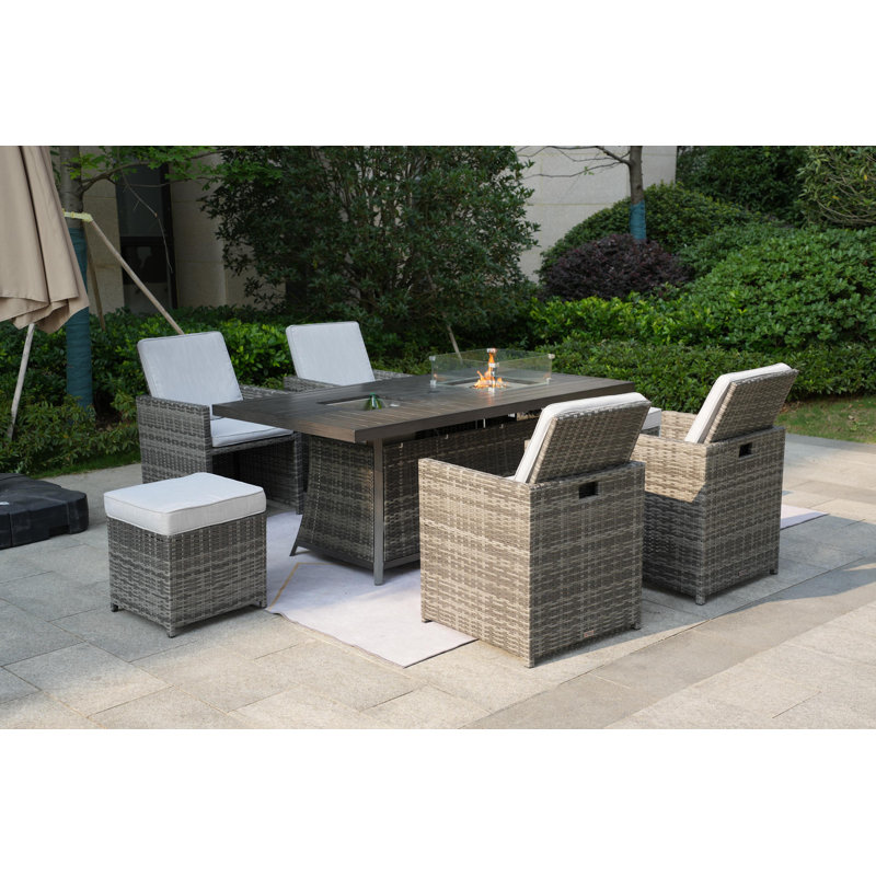 Karen Rectangular 6 - Person 71" Long Fire Pit Table Dining Set With Cushions