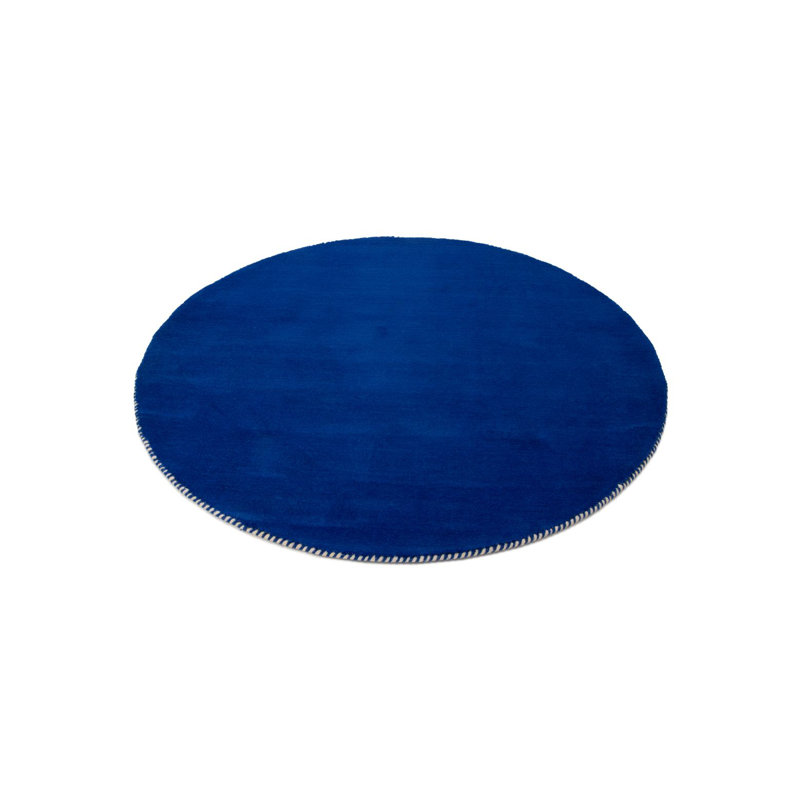 Solid Colour Wool Hand Woven Area Rug, Round 150cm, Blue / White / Grey