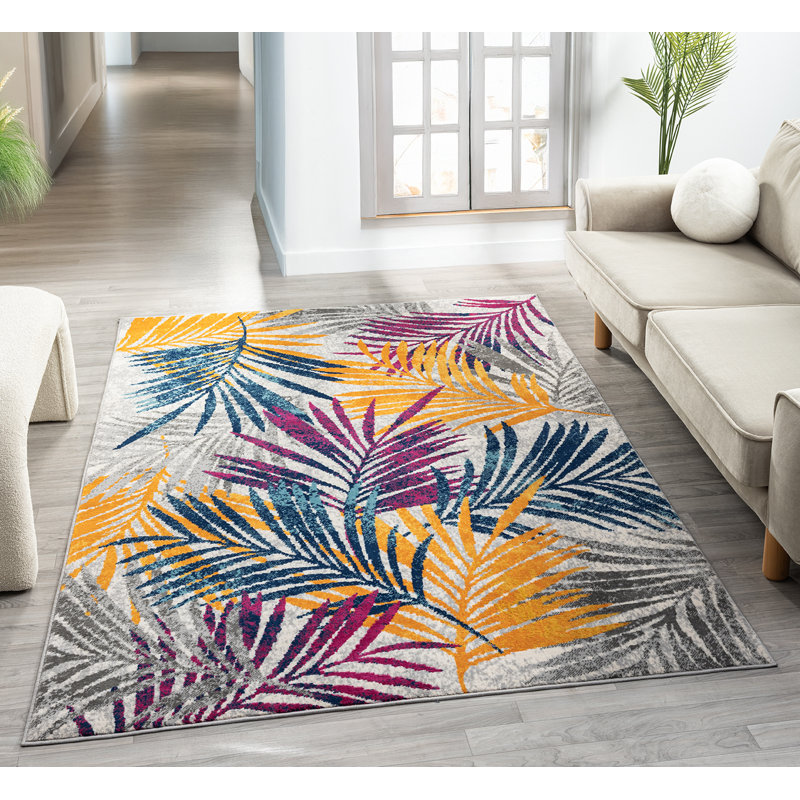 Athena Modern Living Room Area Rug – Cut Pile Weaving - Jute Backing- Botanical Leaf Design Low Pile Rug, Multi Coloured,