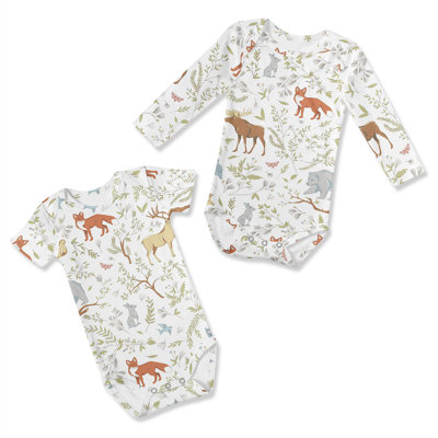 Woodland Toile 0-6M Baby Clothes Bodysuits - 2 Pack Set