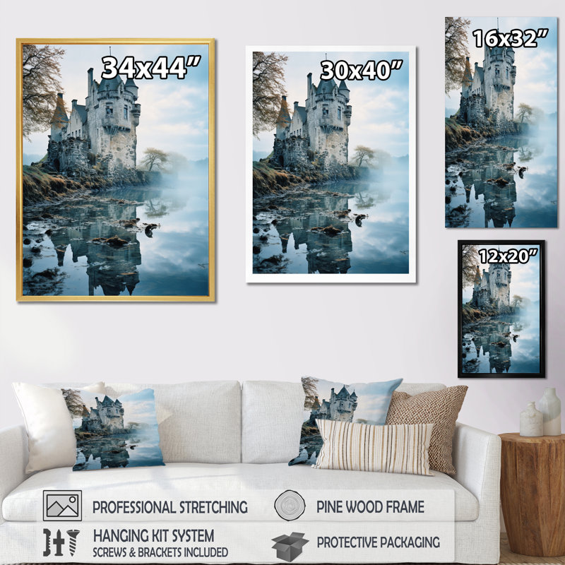 Broglen Castles Dreamy Reflections IV, reproduction d'art sur toile, H 40 po x l 30 po x P 1,5 po, Cadre flottant doré