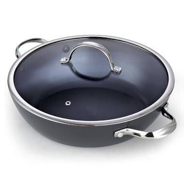 Induction Pasta Pot Oval Aluminum 5.5 Quart with Strainer Lid Nonstick  Black