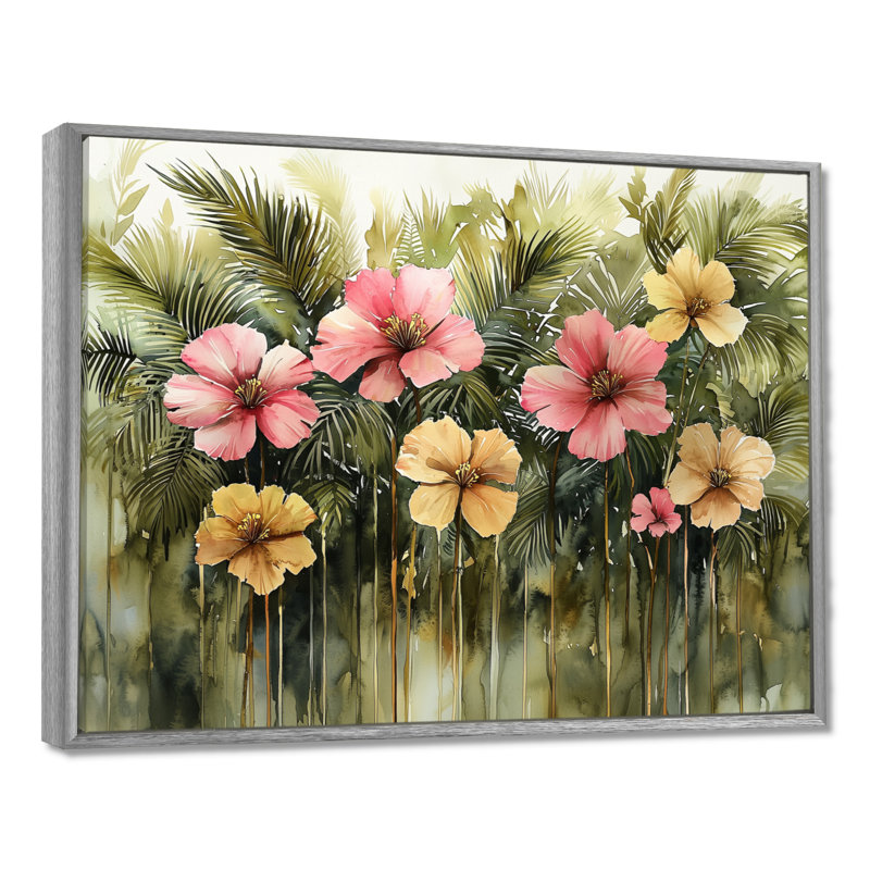 Hibisuc Cliatt tropical dans une symphonie printanière II - Hibiscus, H 30 po x l 40 po, Impression encadrée flottante