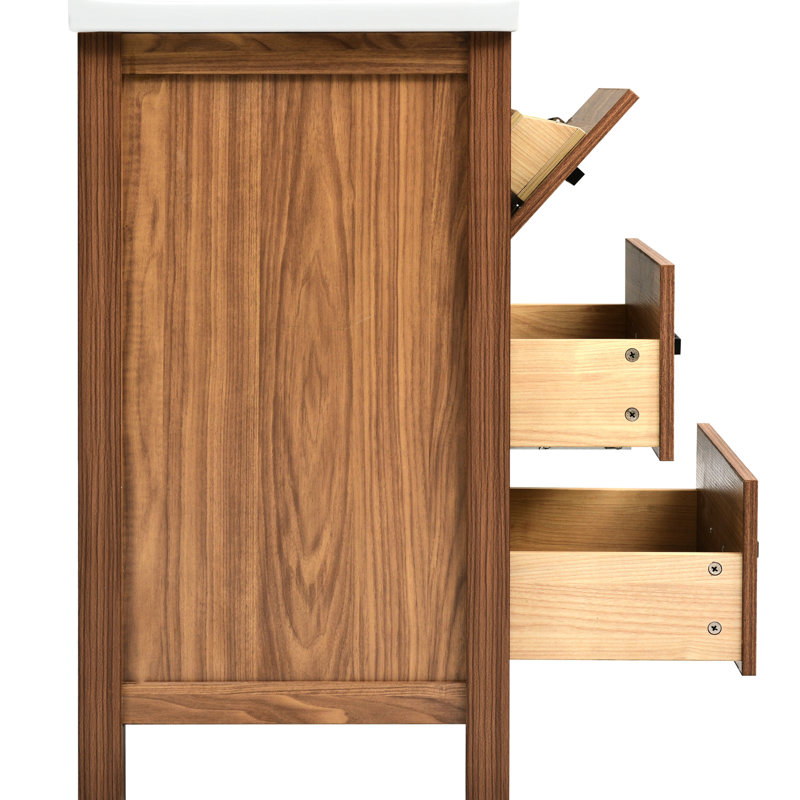 Meuble-lavabo de 48 po avec lavabo simple en céramique, forme d'armoire rectangulaire, idéal pour les espaces compacts, lavabo moderne de 48,8 po, conception à grain de bois, petits objets à tiroir basculant