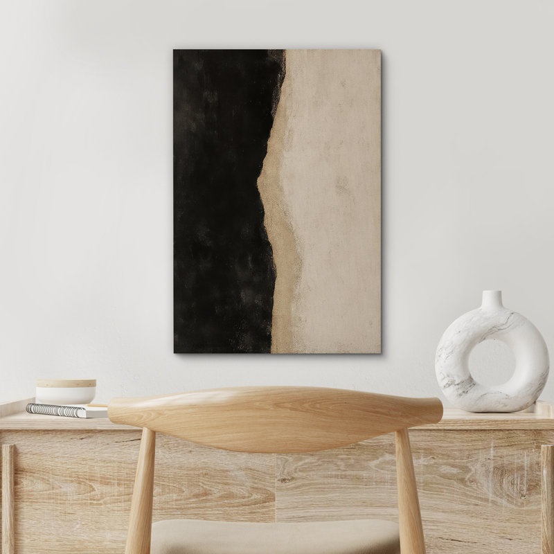 "Black and Ivory Split Minimalist Wall Decor", reproduction d'art sur toile encadrée, H 36 po x l 24 po x P 1,5 po