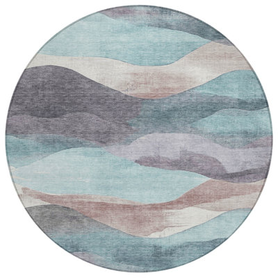 Machine Washable Indoor/Outdoor Xhevrie Teal Rug