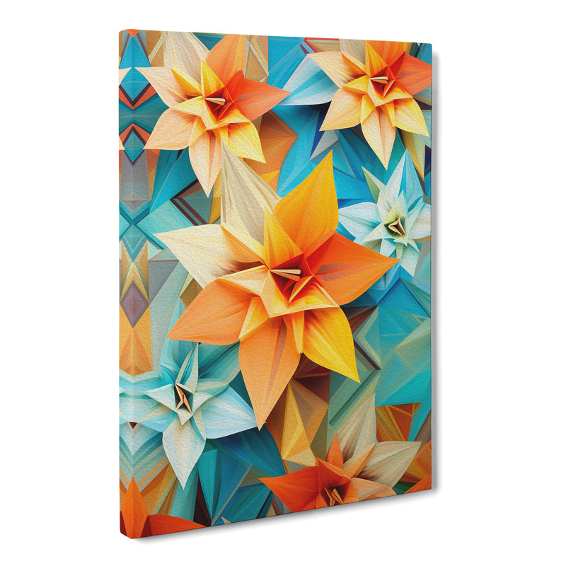 Lily Flower Geometric - Wrapped Canvas Print, 50cm H x 35cm W x 3cm D