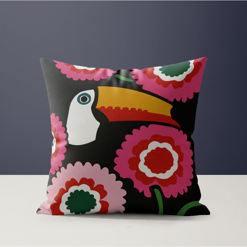 Coussin Alka, Noir/rose/vert, Carré 16 po