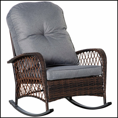 Outsunny Outdoor Wicker Rocking Chair with Wide Seat, Thick, Soft Cushion, and Durable Rattan for Ultimate Comfort and Relaxation