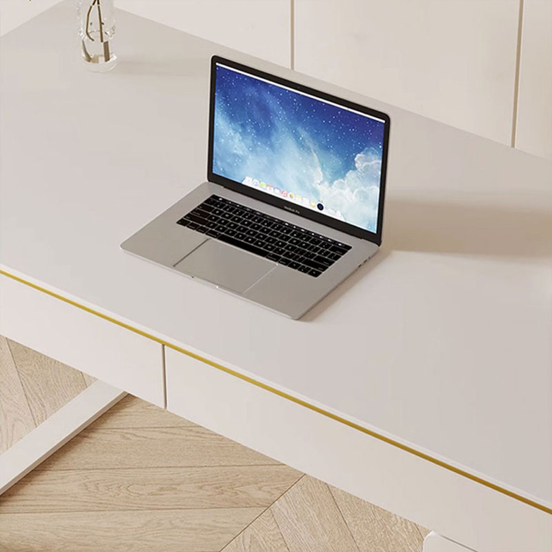 55.12" White Rectangular Manufactured Wood with 5 drawers desk