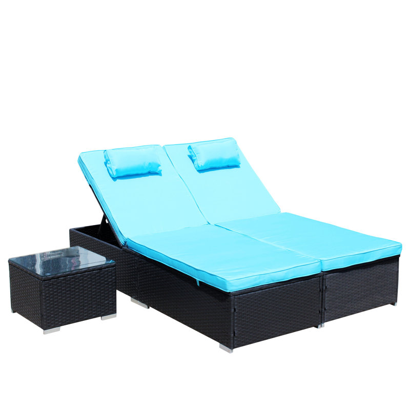 Ensemble de chaises longues d'extérieur 3 pièces, Bleu