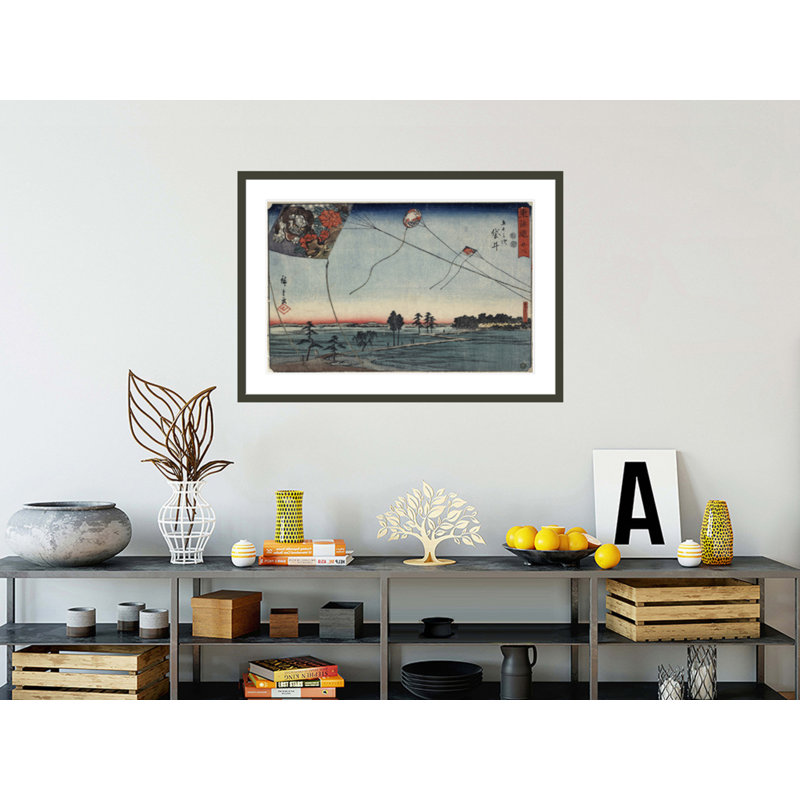 Fukuroi: Flying Kites par Utagawa Hiroshige - estampe numérique encadrée, H 29,41 po x l 41,5 po