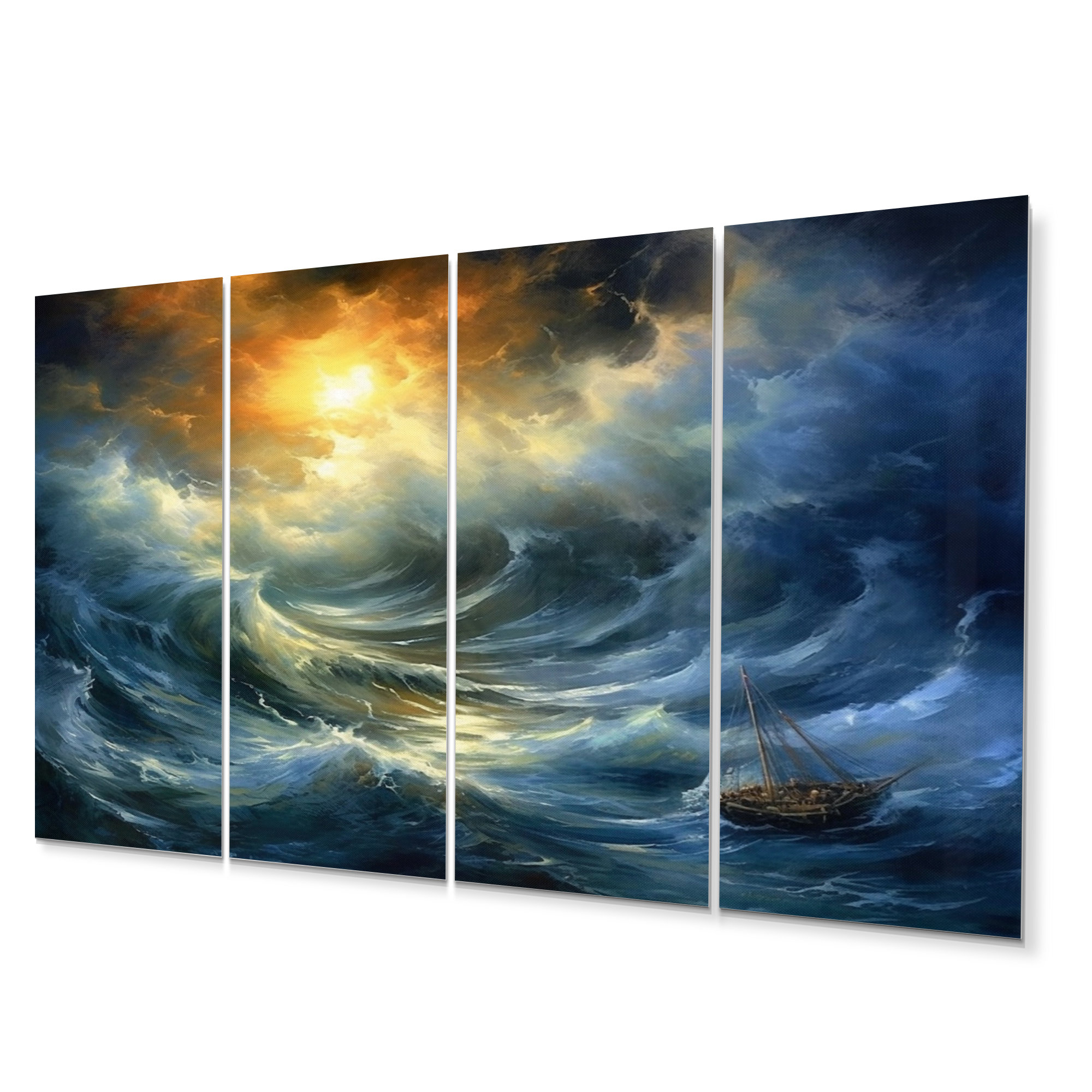 Highland Dunes Stormy Seas I Coastal Metal Wall Art Living Room Set