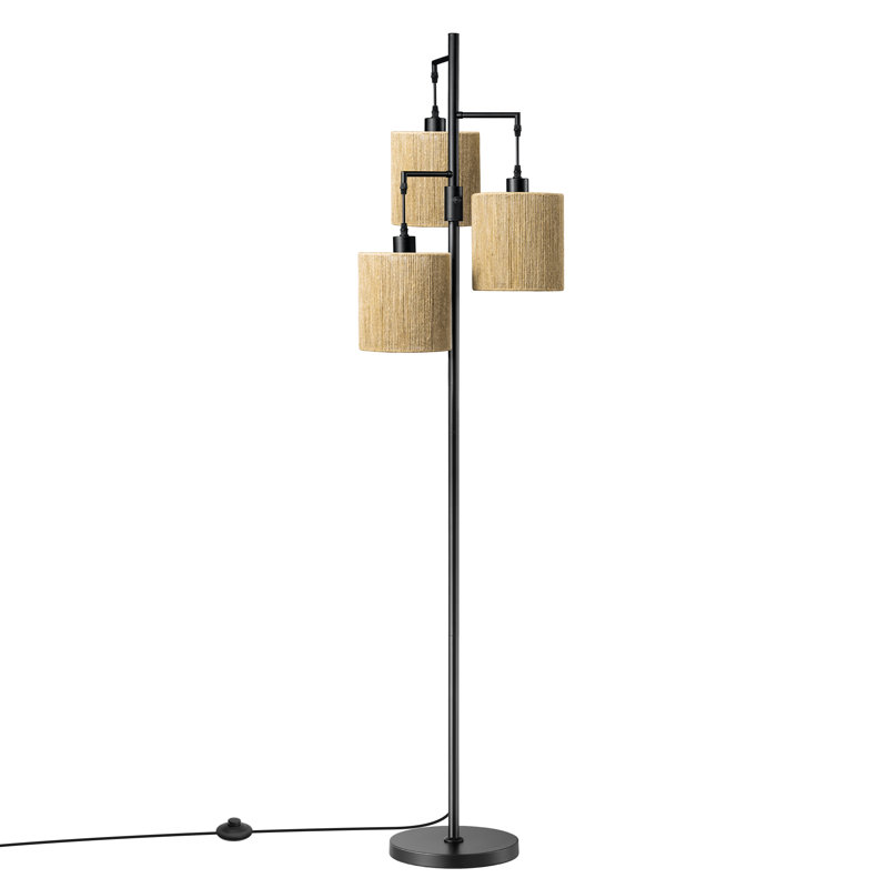 64.7" Rattan Tree Floor Lamp With Dimmer Switch And 3 Bulbs Included