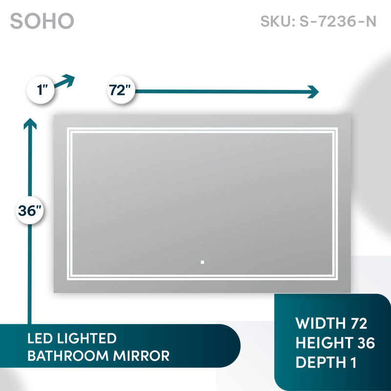Soho Sleek LED Lighted Bathroom Mirror 72"x36" with Defogger and Dimmable Ambience