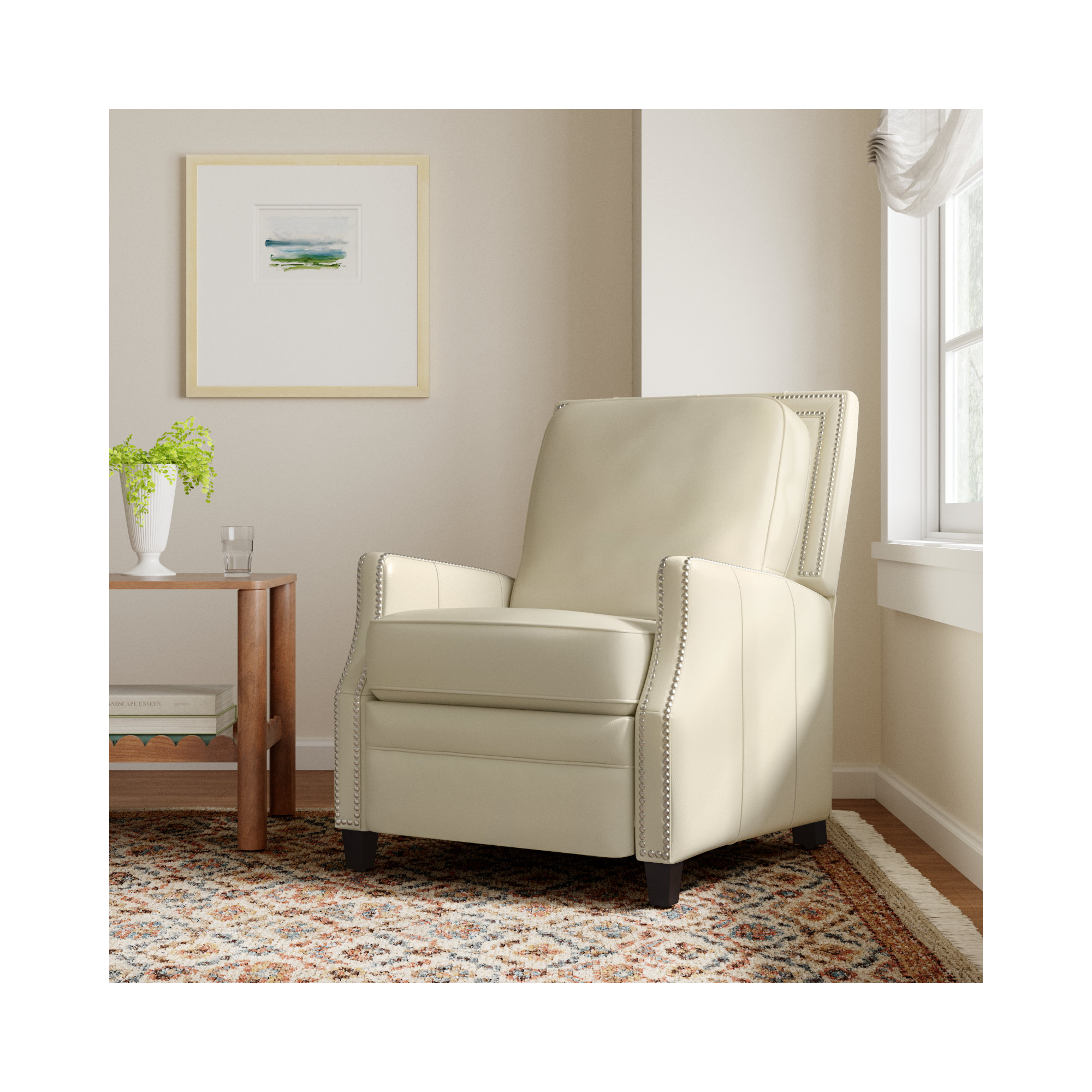 Lavanda Genuine Leather Recliner, Cream Genuine Leather