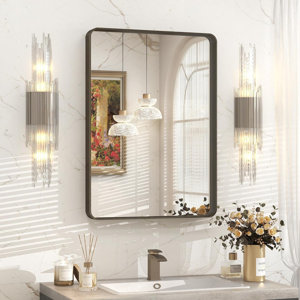 molly tempered glass and metal framed french cleat mounted wall bathroom / vanity mirror 36x40