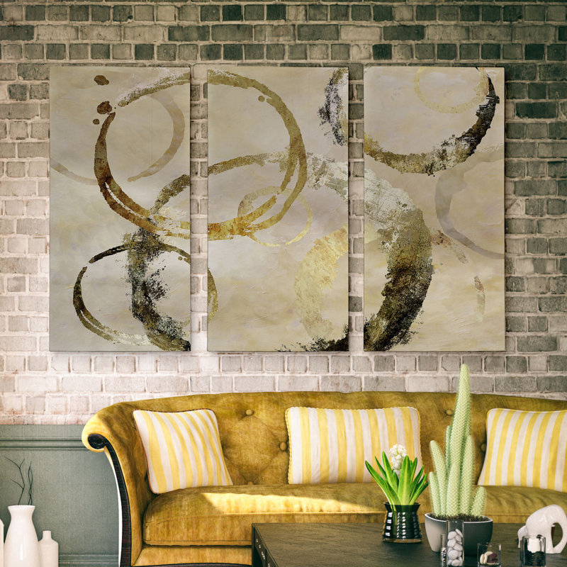 Golden Rings - 3 pièces, reproduction d'art sur toile, H 24 po x l 48 po x P 1,5 po