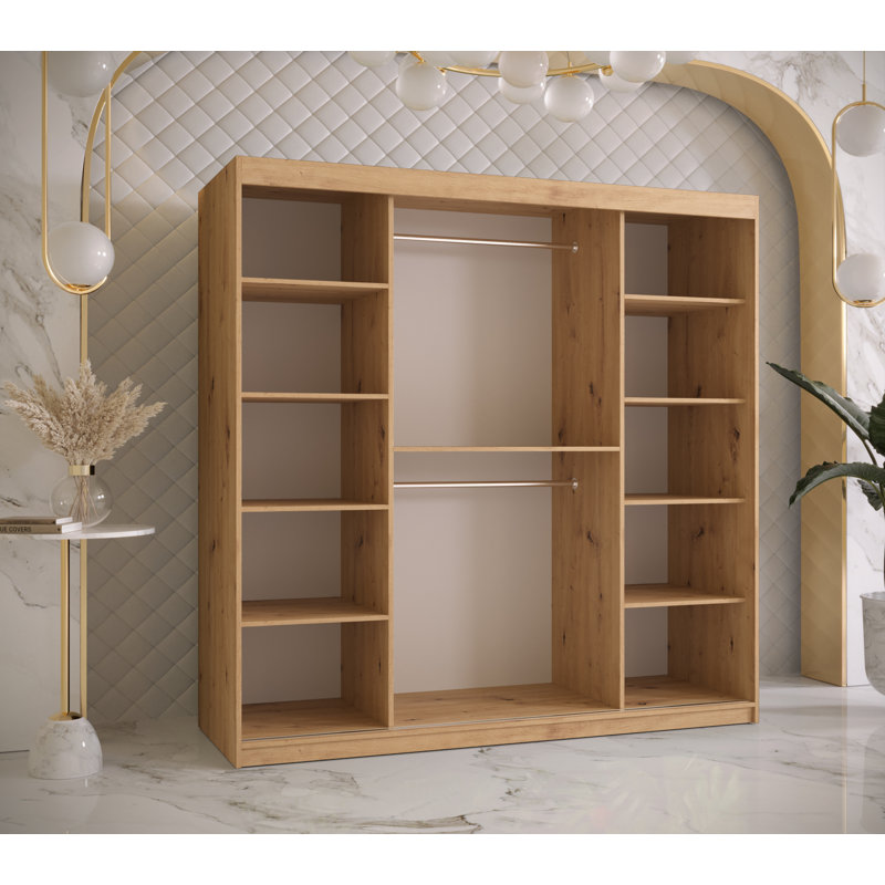 Mahari Manufactured Wood Wardrobe, 200cm H x 180cm W x 62cm D, Artisan oak