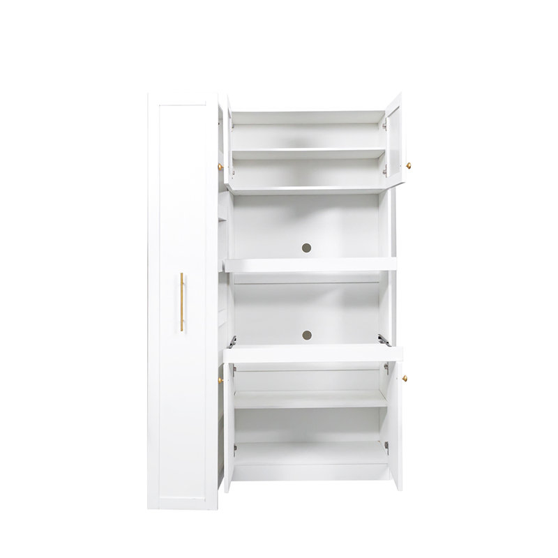 Kitchen pantry cabinet with multi-functional pull-out multi-tier storage shelf