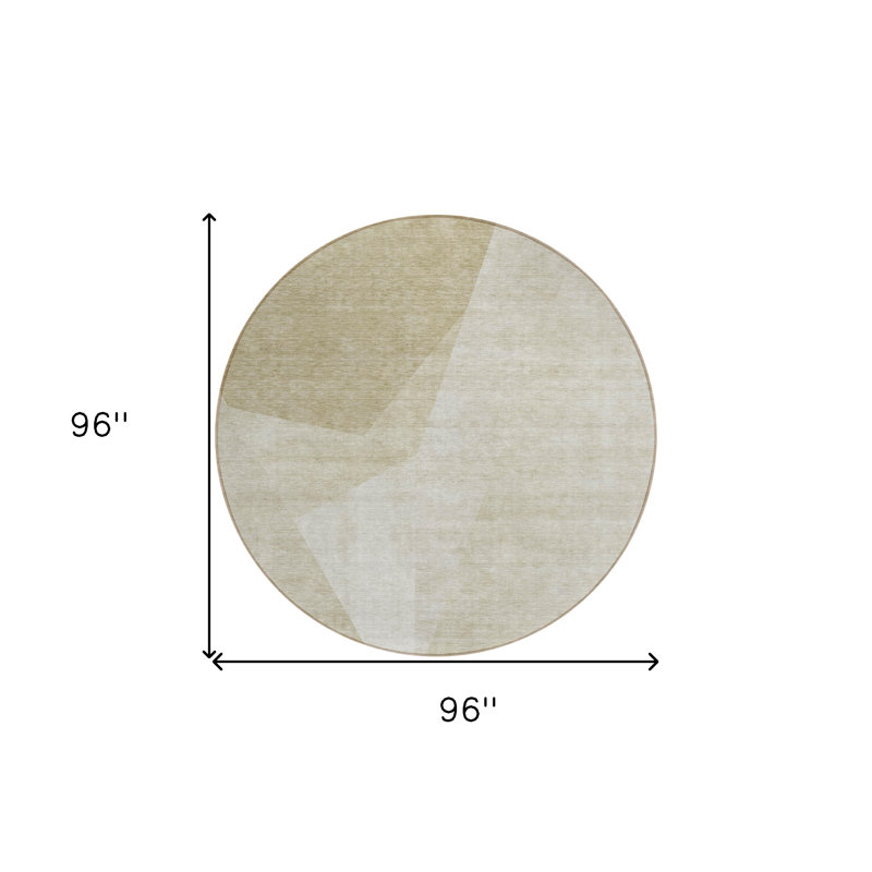 Tapis extérieur rond lavable abstrait kaki et taupe 8 'beige