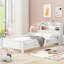 Lit plateforme simple en bois avec tête de lit avec rangement, DEL et garde-corps, blanc - DEL pratique confortable, tête de lit et garde-corps de couleur-477488985-477488987