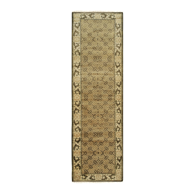 Tapis vert classique en laine noué à la main Elena, Rectangle 13 pi x 18 pi