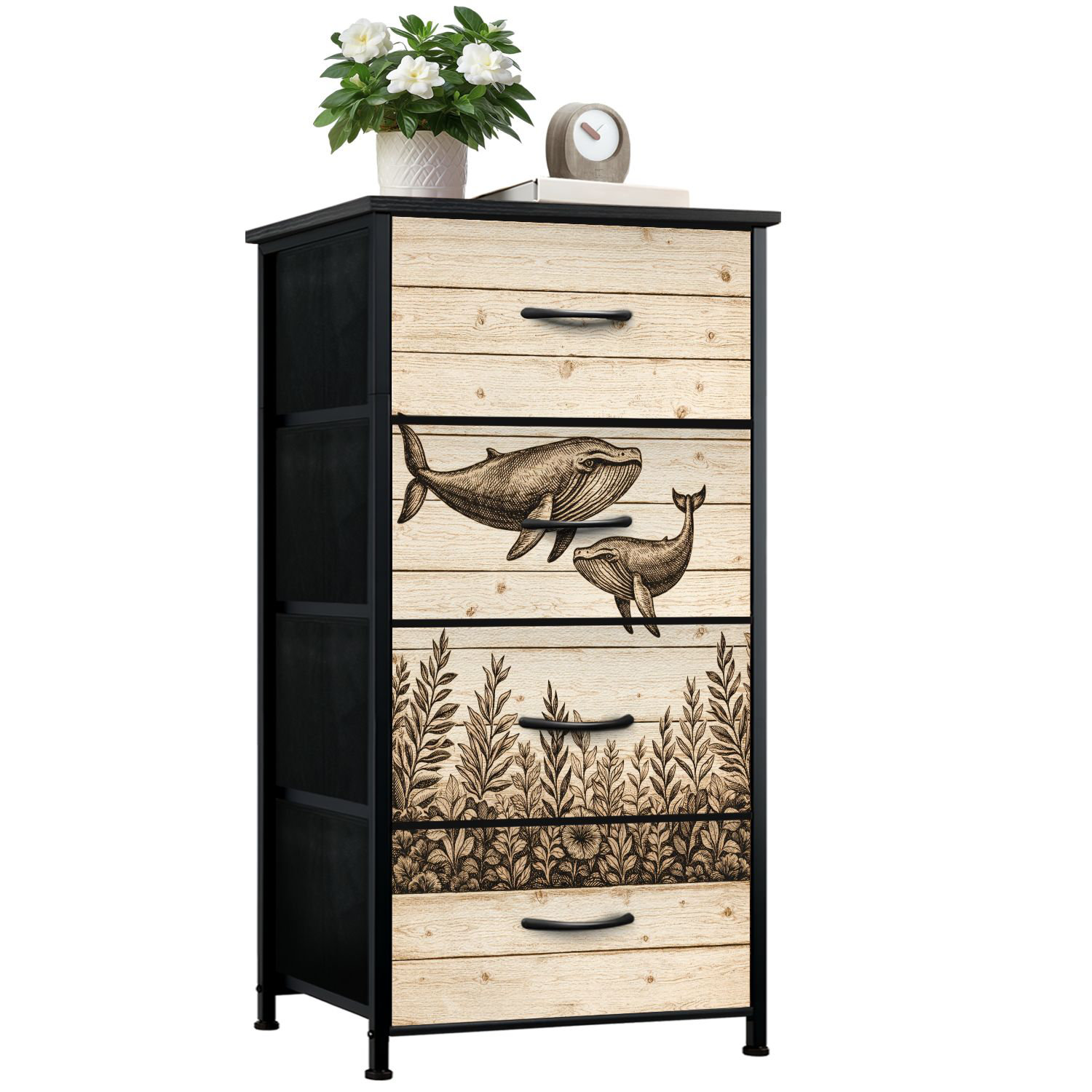 blue rustic dresser Breakwater Bay for Bedroom with 4 Storage Drawers vintage Whale Ocean Underwater Wood Dressers Chest of Drawers Steel Framed Abercrombie & Fitch Maxi dev-position-vacation:number:2 ball bearing drawer slides Size:S / 15