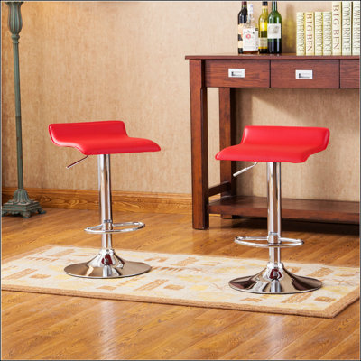 Tabourets pivotants réglables contemporains chromés avec siège rouge, ensemble de 2