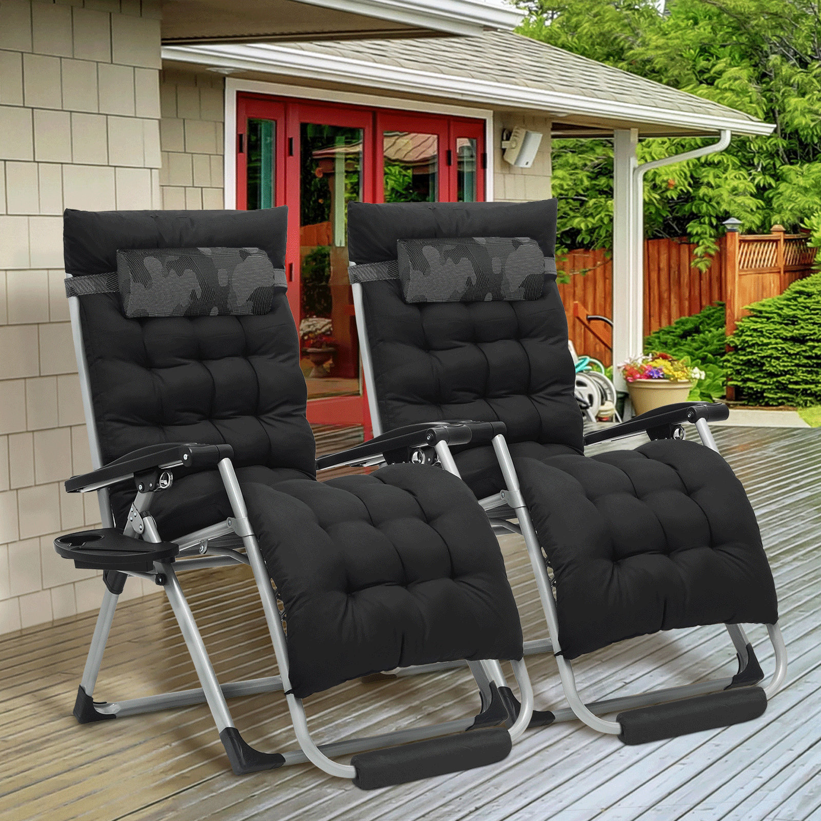 Arlmont & Co. 2 -Piece Folding Zero Gravity Chair Beach Sunshade Recliner Canopy Lounge Chaise ...