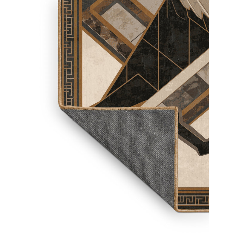 Tapis moelleux moelleux Art Deco Oreland Assyrian Lamassu, 5 x 7