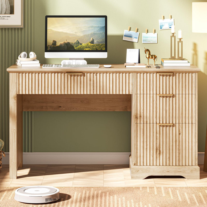 Fluted Executive Desk With Drawers With Ample File Drawer