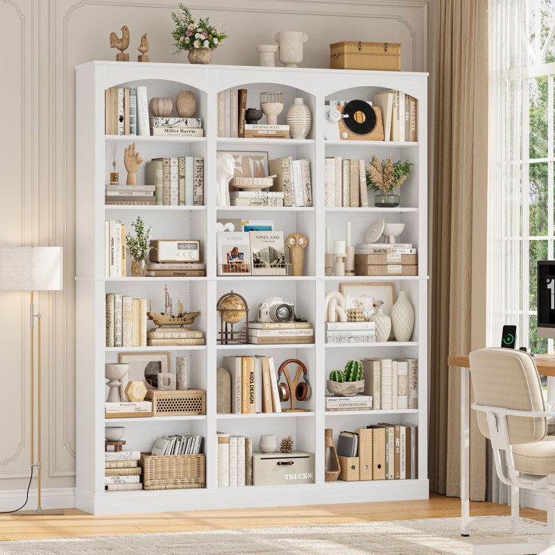 Huckins Standard Bookcase with Adjustable Shelves, 71.2" H x 63.4" W Modern Wood Storage Shelf, White
