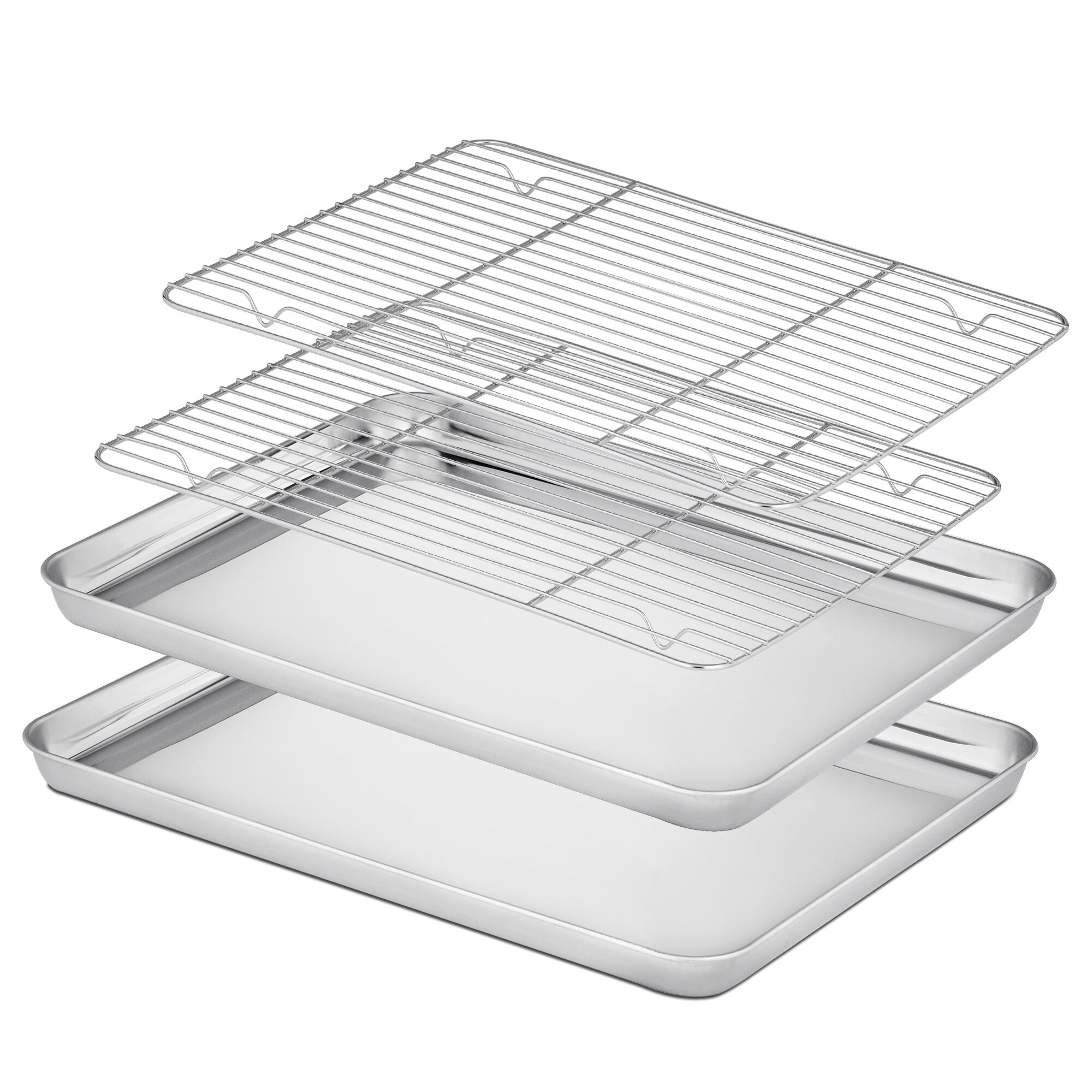 Velaze 8-Piece Stainless Baking Tray with Rack Set (4 Pans + 4