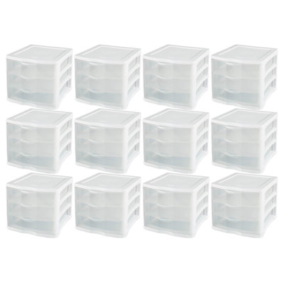 Petit système de rangement 3 tiroirs en plastique transparent Stérilite, blanc