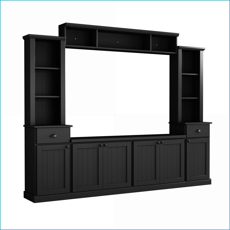 Meuble télé avec meuble télé moderne et minimaliste avec rangement pour téléviseur de 75 po ou moins | Noir | Panneau de particules