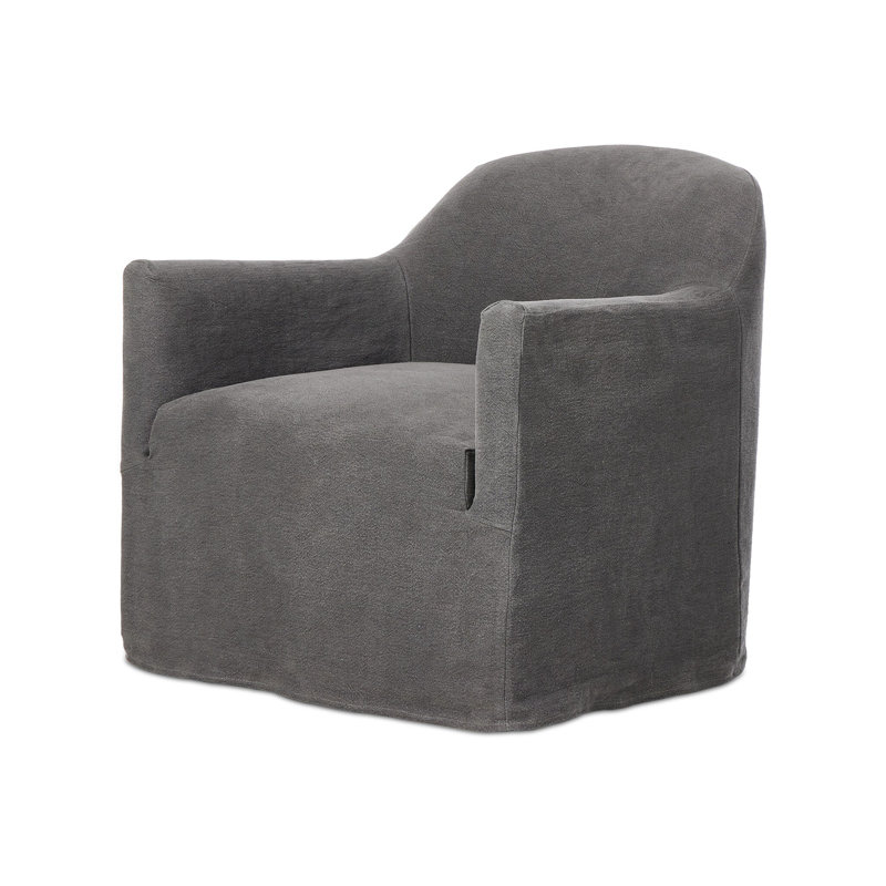 Lowell Slipcover Swivel Chair, Blue Linen