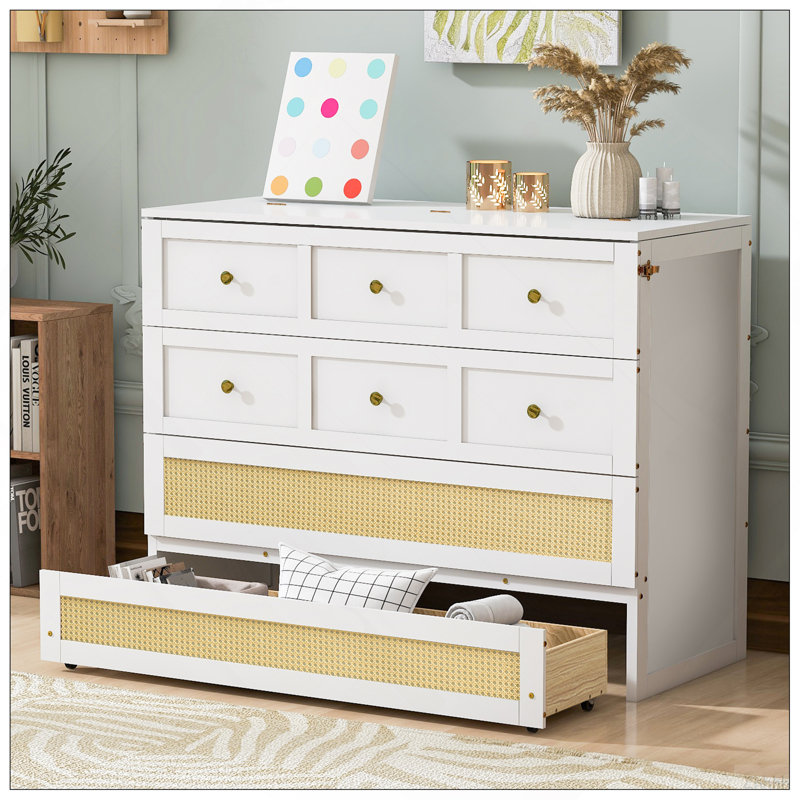 Lit escamotable double avec grands tiroirs, White