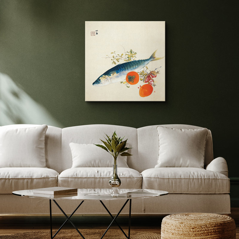 Œuvre japonaise, persimmon, art japonais, H 16 po x l 16 po x P 1,5 po, Toile tendue