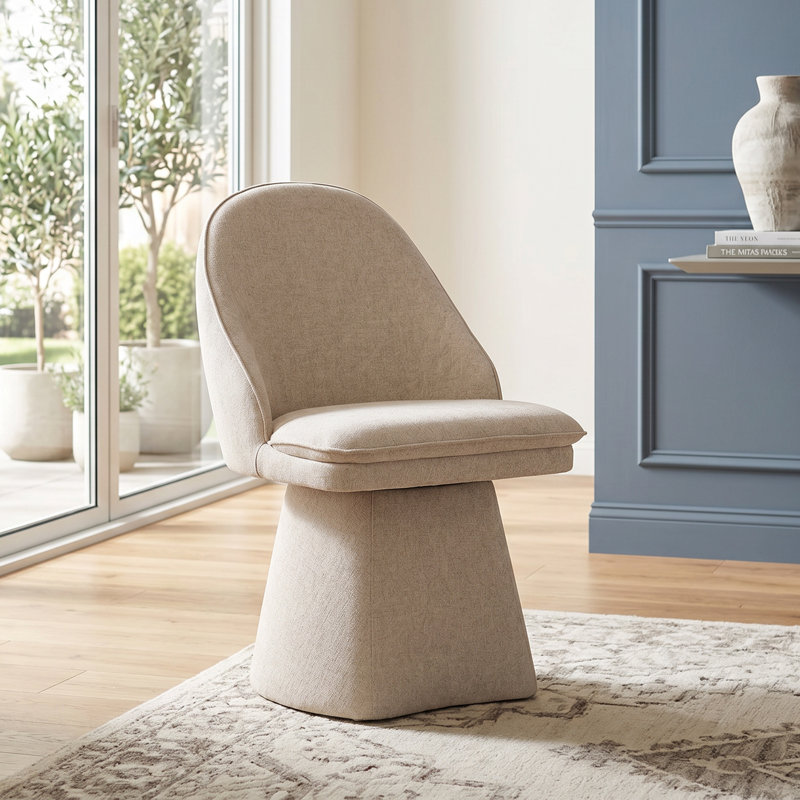 Chaise rembourrée pivotante en tissu Lomena, Kaki